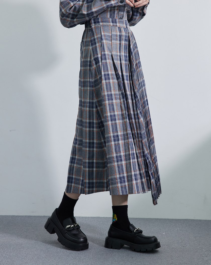 格紋混搭造型百褶裙