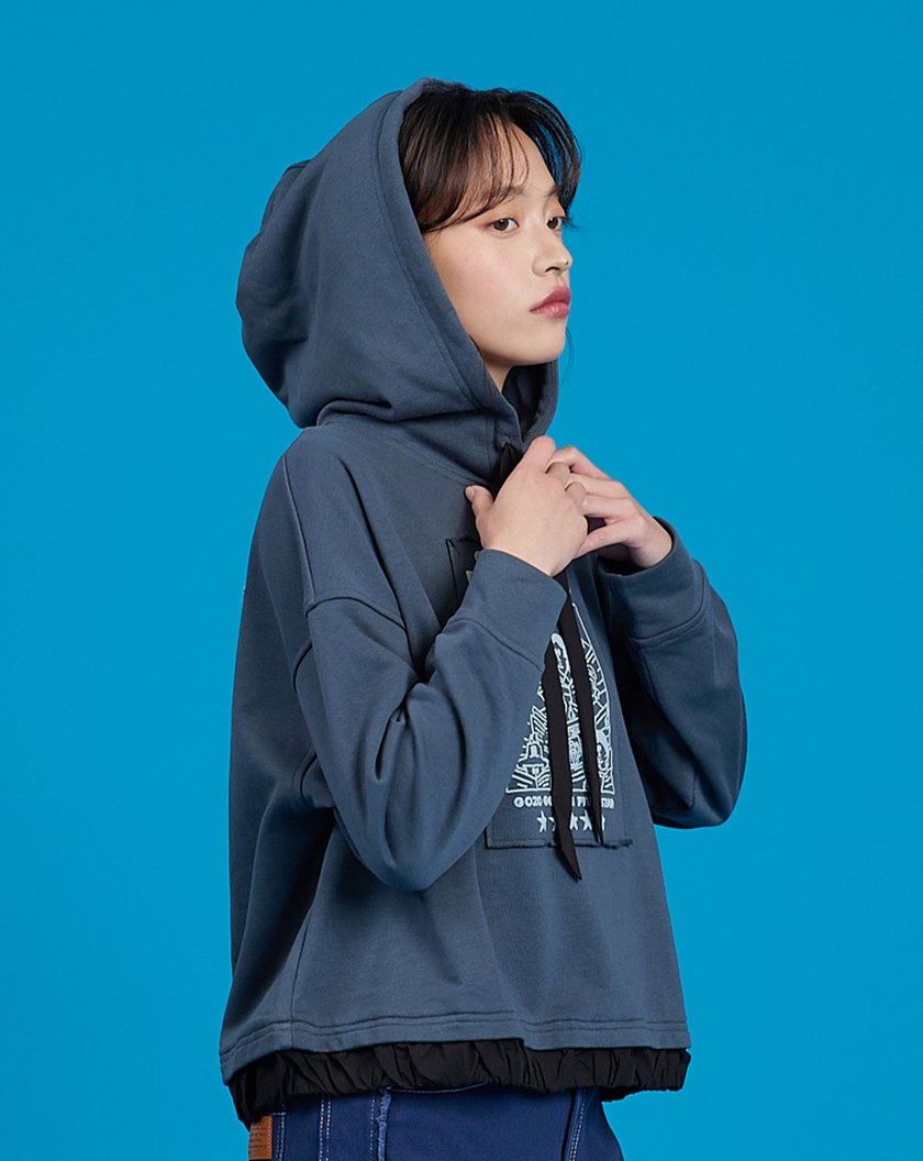 五星好評皺皺下襬貼布帽T(兩色)