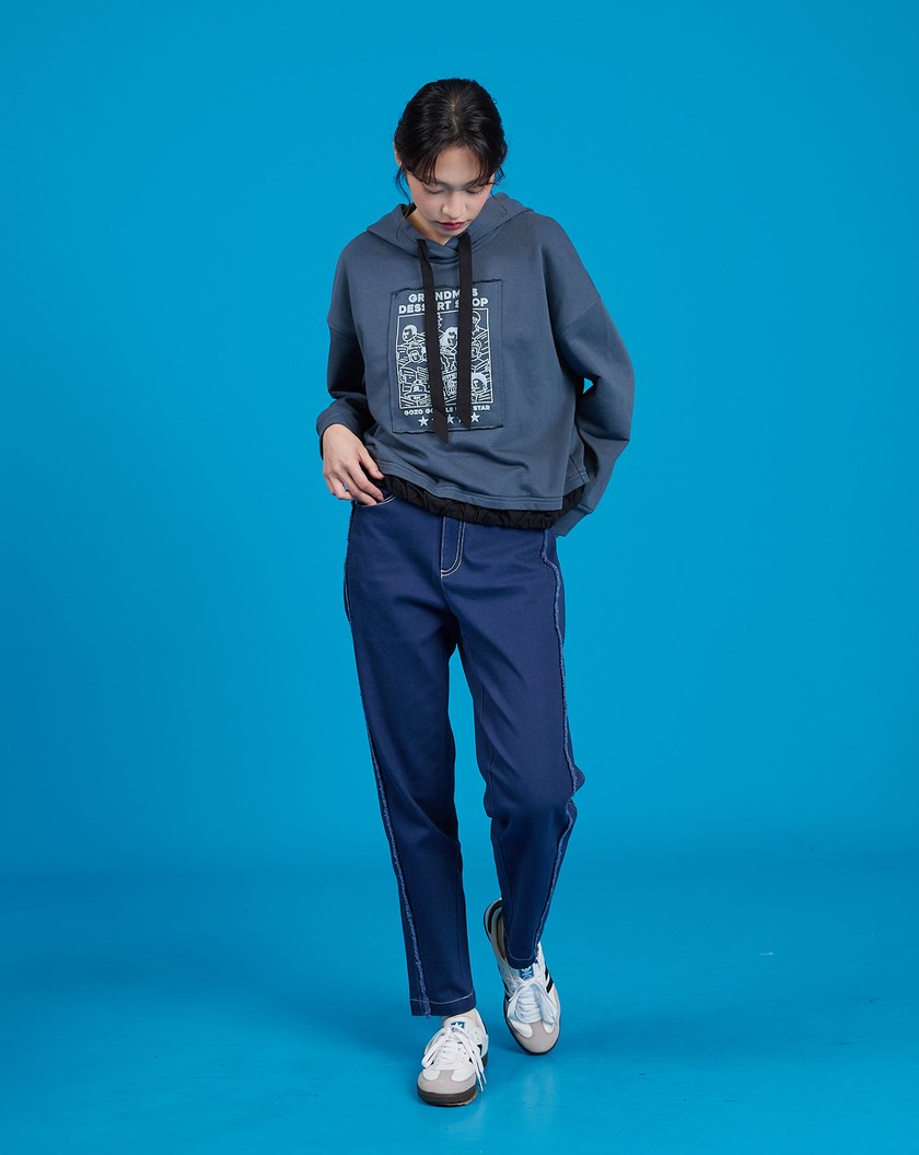 五星好評皺皺下襬貼布帽T(兩色)