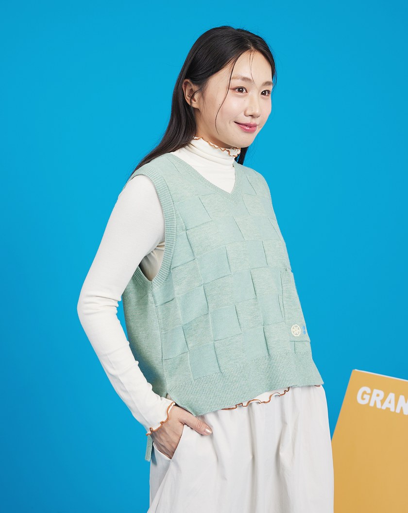 綠豆椪摩斯密碼棋盤格毛衣背心(兩色)