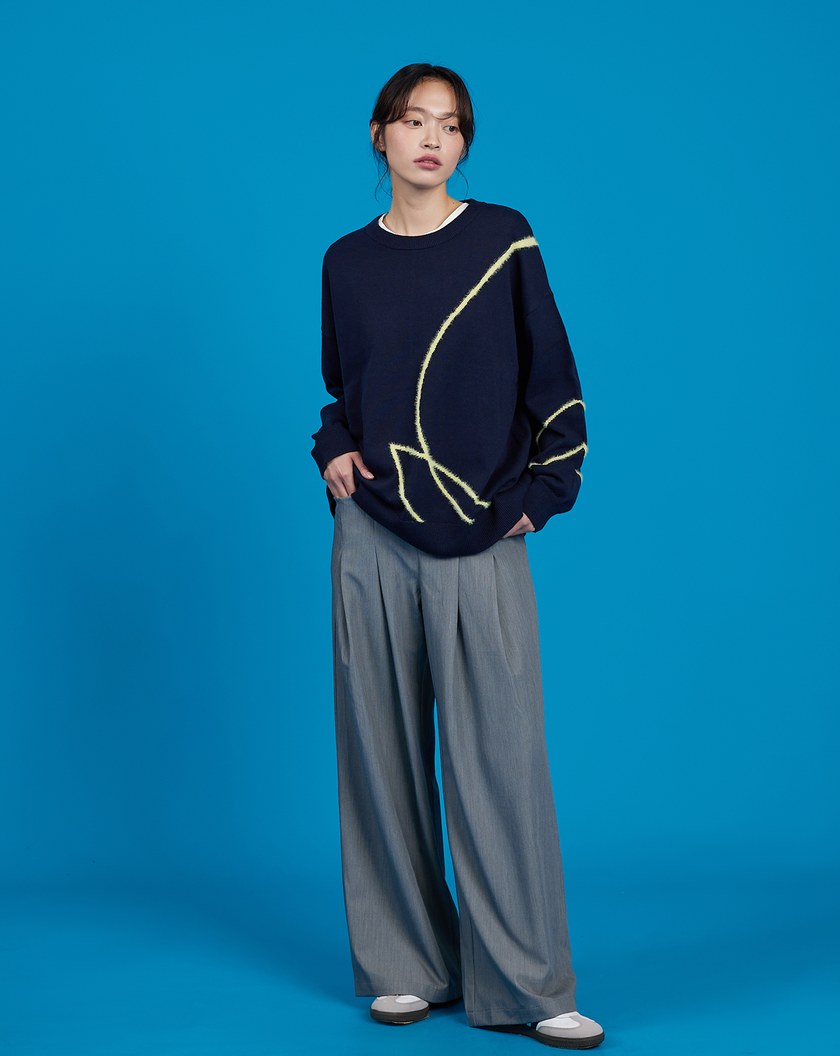 桃子毛毛線條落肩寬鬆毛衣(兩色)