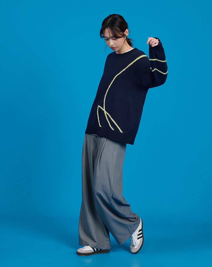 桃子毛毛線條落肩寬鬆毛衣(兩色)