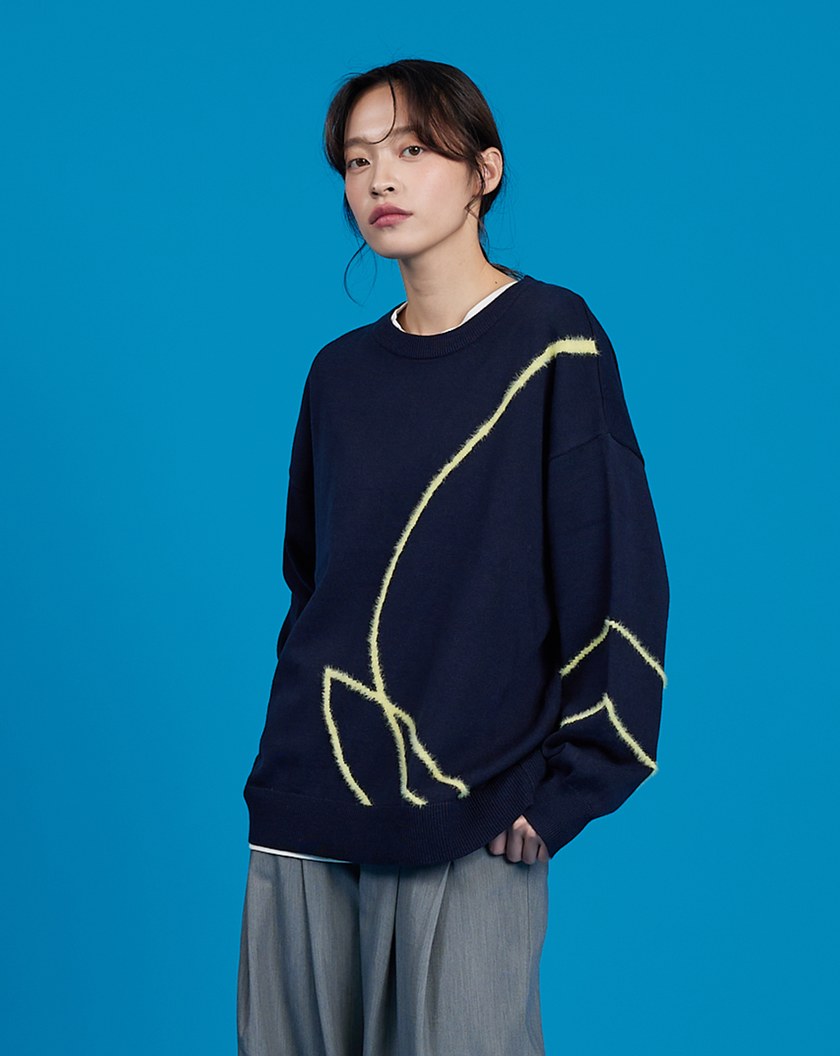 桃子毛毛線條落肩寬鬆毛衣(兩色)