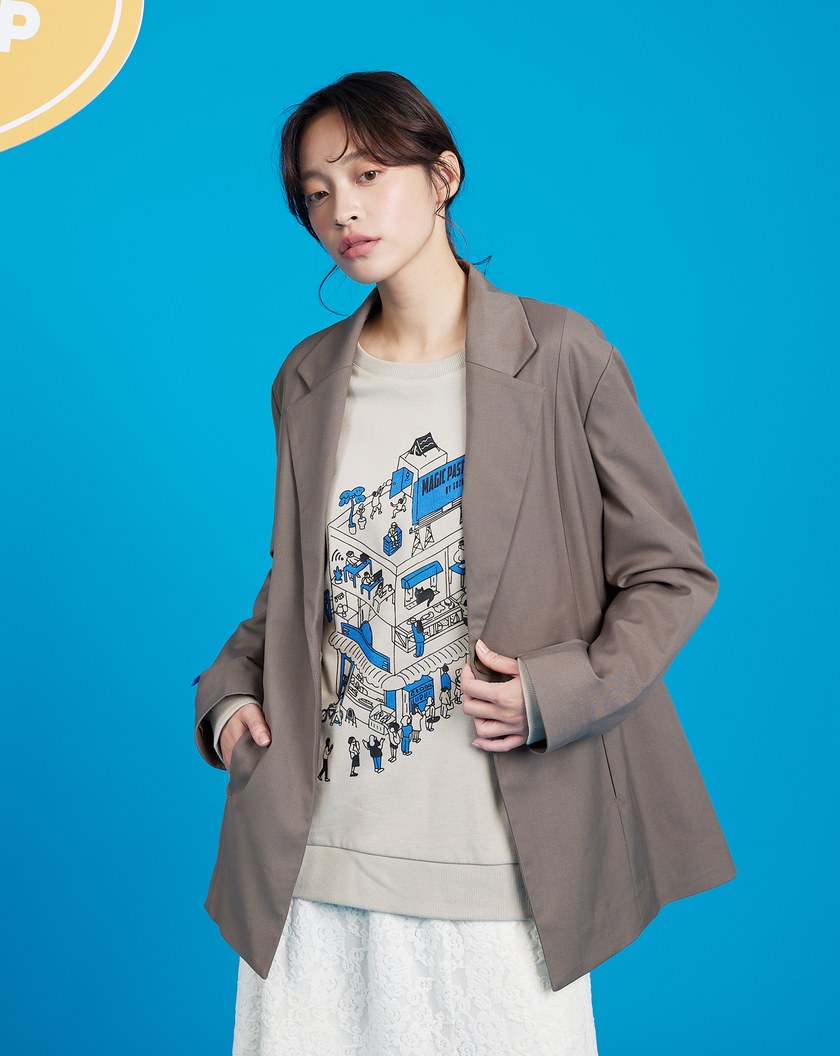 率性單扣大翻領西裝外套(兩色)