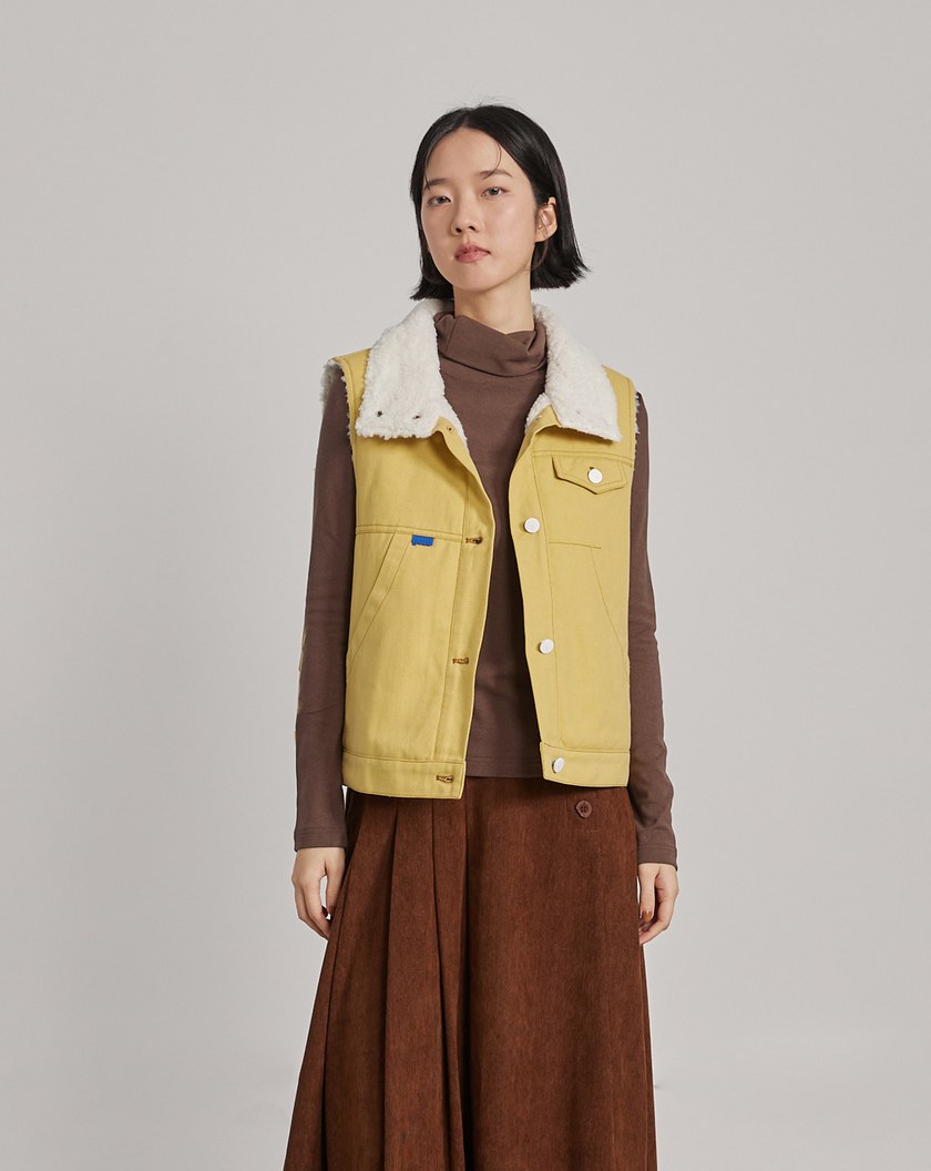 ➤斜紋拼接QQ毛造型背心(兩色)