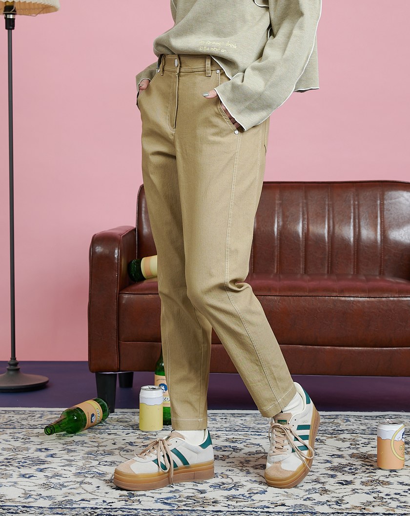 幾何壓線配色合身長褲(兩色)