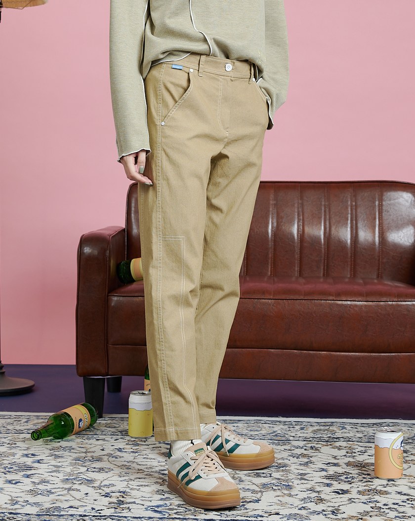 幾何壓線配色合身長褲(兩色)