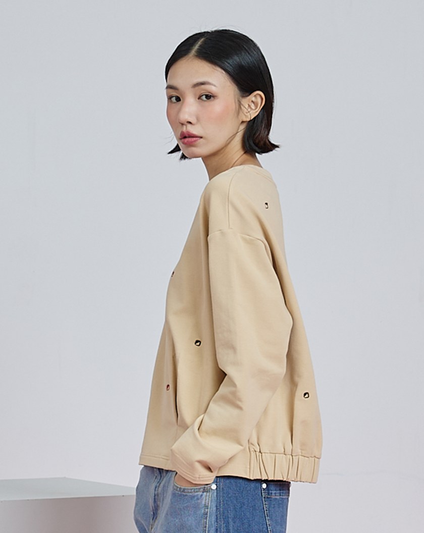 gozo幾何字母打褶短版大學T(兩色)