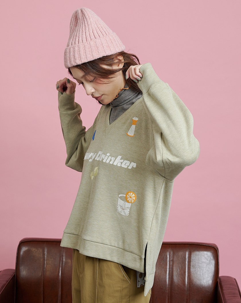 酒鬼標語V領坑條大學T(兩色)