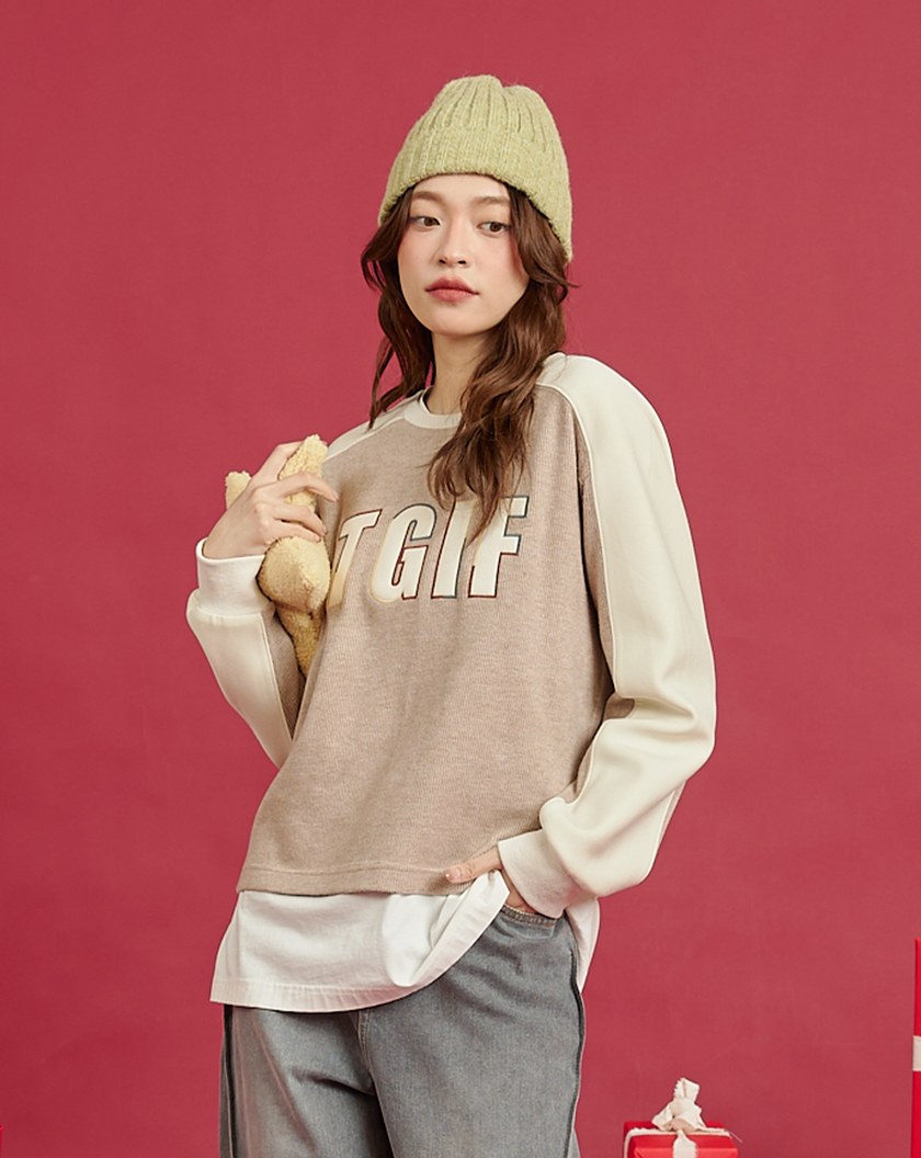 終於星期五雙色絨感大學T(兩色)