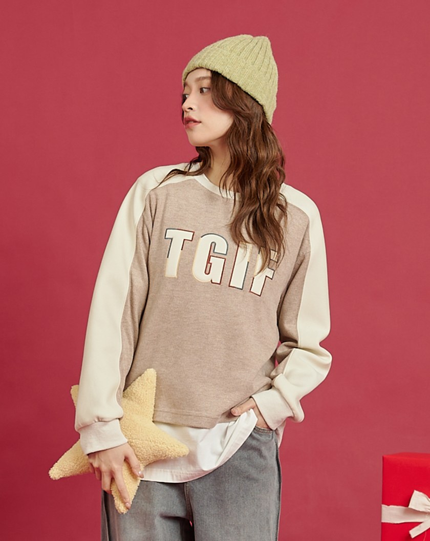 終於星期五雙色絨感大學T(兩色)