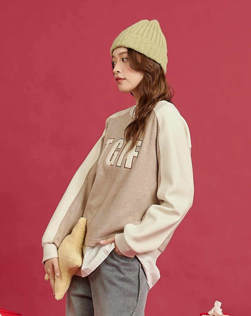 終於星期五雙色絨感大學T(兩色)