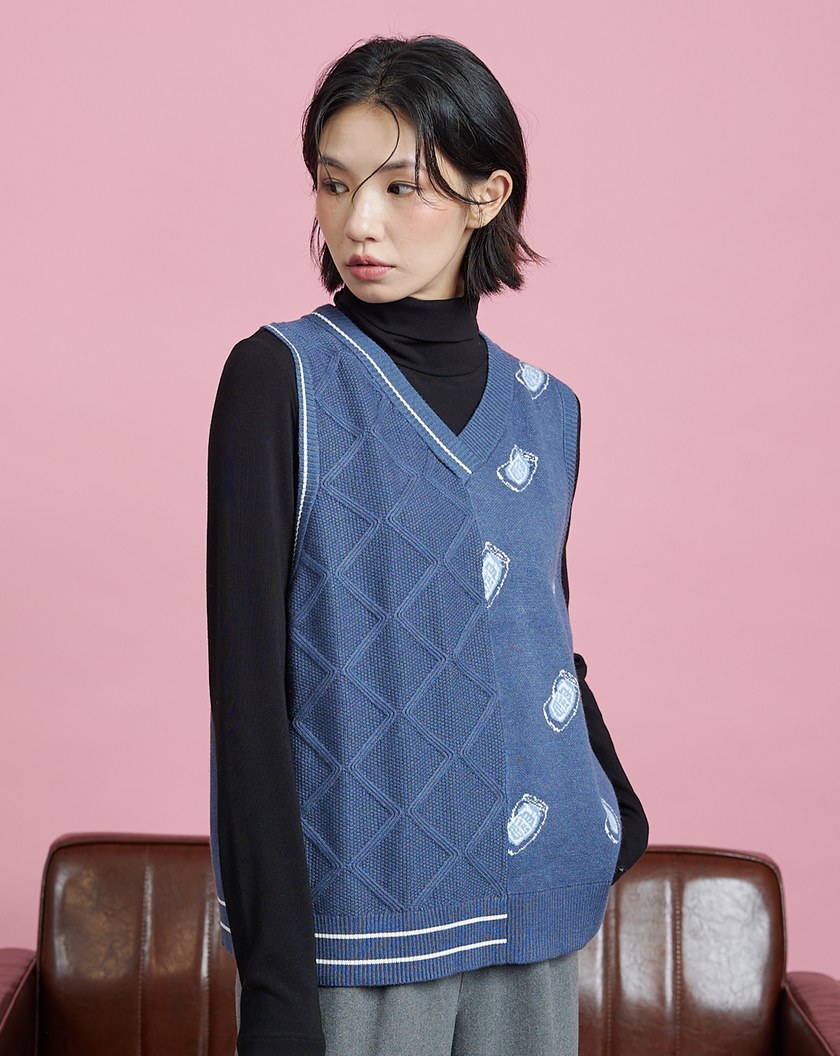 小啤酒織紋拼接毛衣背心(兩色)