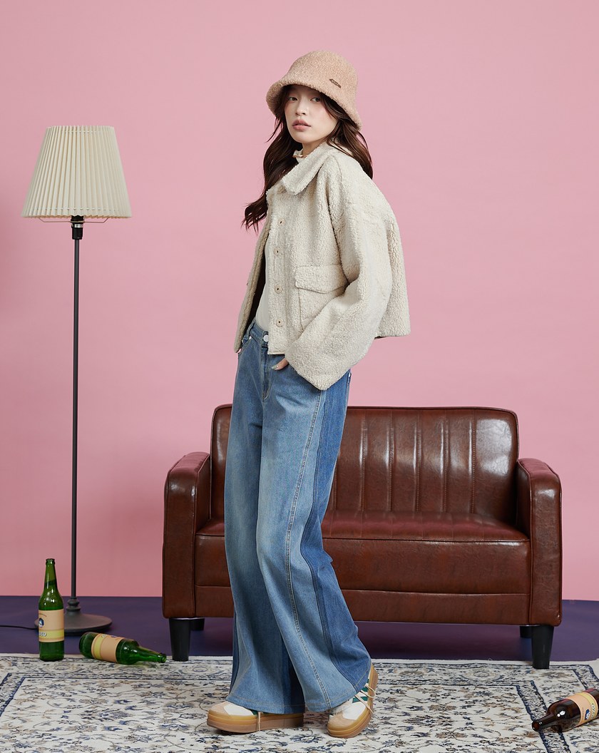 QQ毛翻領寬袖短版外套(兩色)