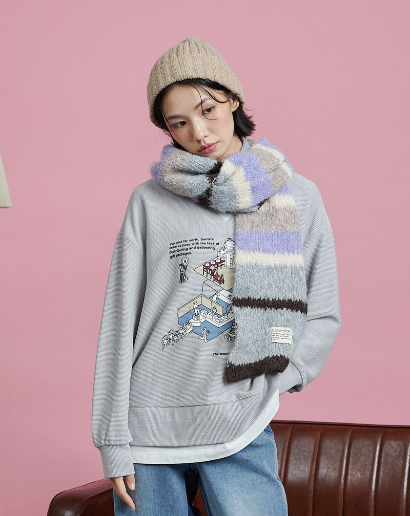 彩色條紋羊毛圍巾(兩色)