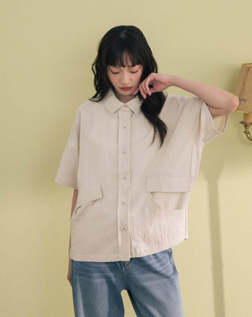 ➤造型口袋廓型短袖襯衫(兩色)