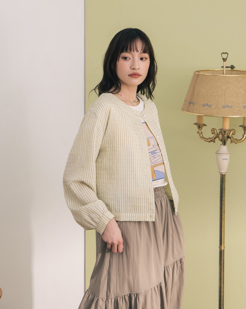 ➤涼感天絲條紋開襟上衣(兩色)