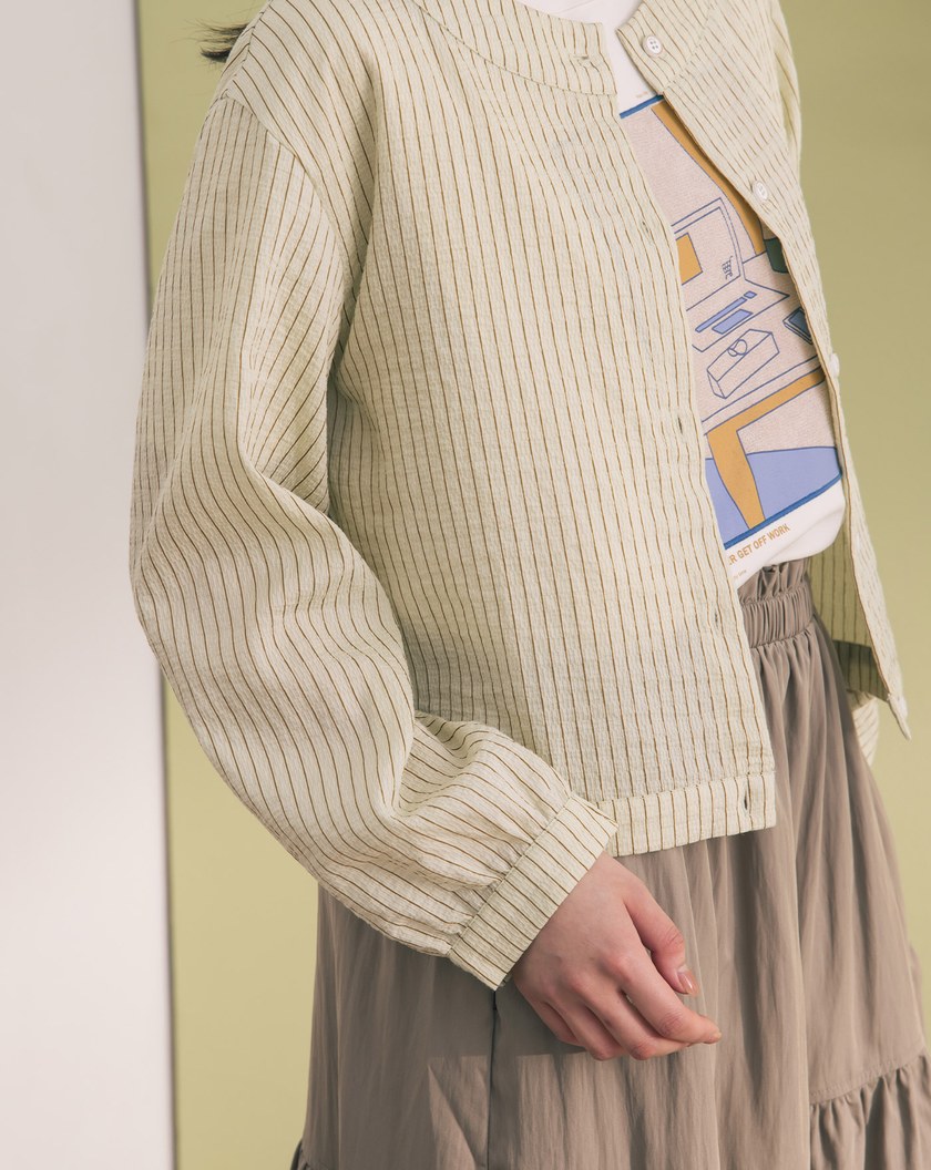 ➤涼感天絲條紋開襟上衣(兩色)