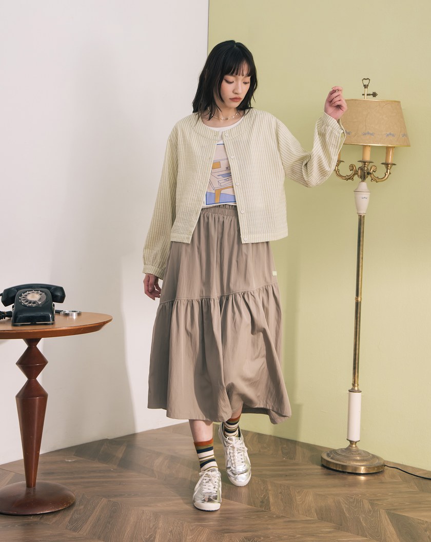 ➤涼感天絲條紋開襟上衣(兩色)