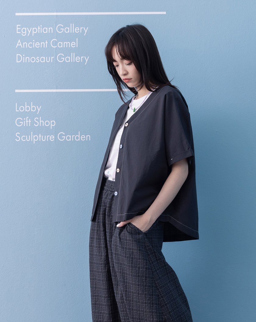 ➤配色鈕扣開襟連袖上衣(兩色)