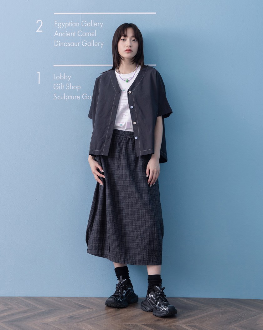 ➤配色鈕扣開襟連袖上衣(兩色)