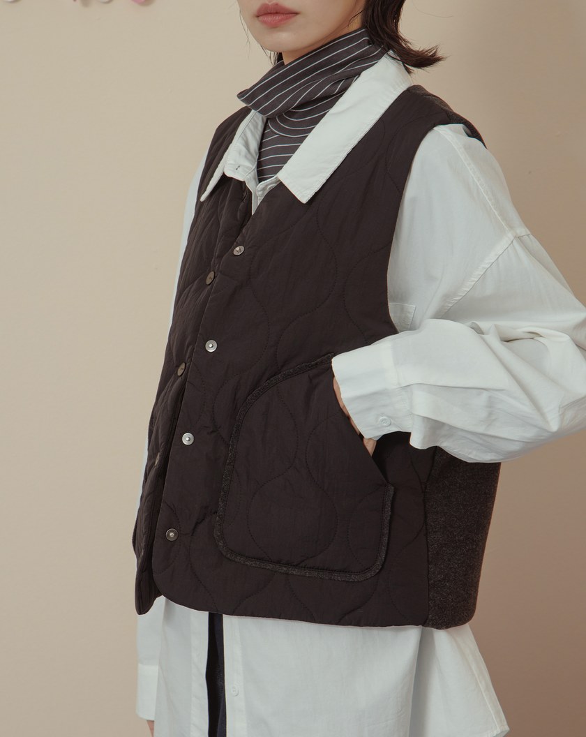 ➤發熱異材質拼接衍縫鋪棉背心(兩色)