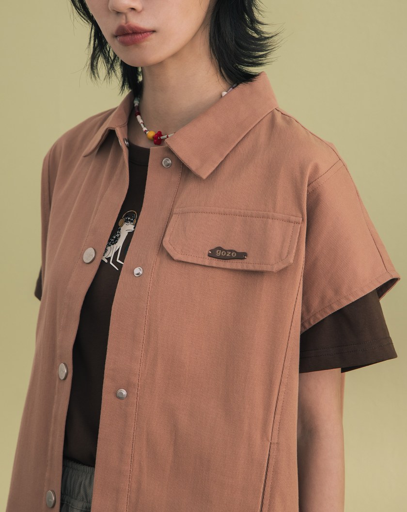 ➤率性剪接口袋落肩襯衫(兩色)