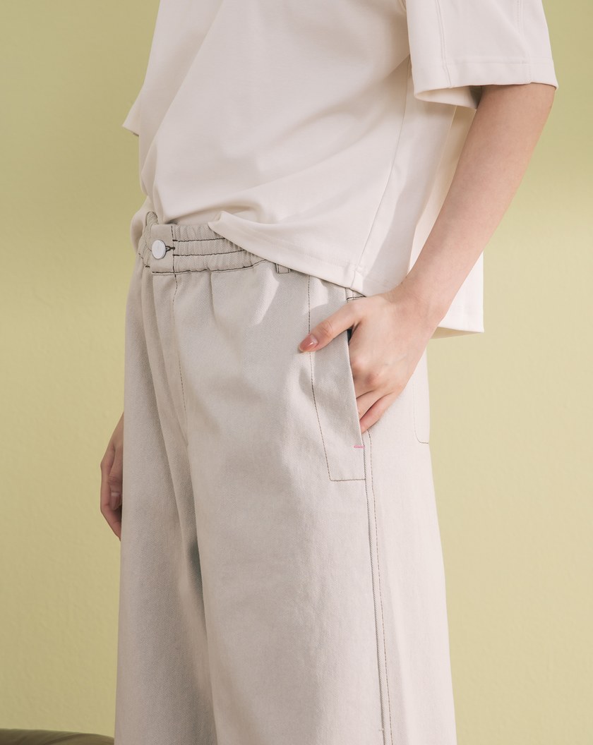 配色造型壓線仿牛仔男友褲(三色)