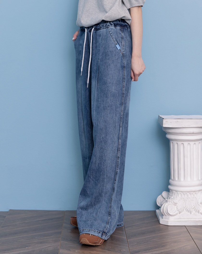 好比例涼感天絲抽繩牛仔寬褲(兩色)