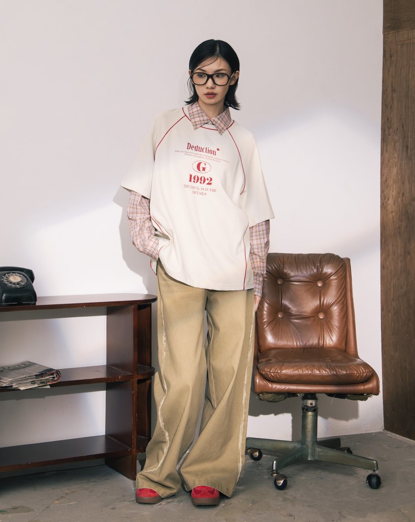 A｜復古風線條刷色水洗牛仔寬褲(兩色)