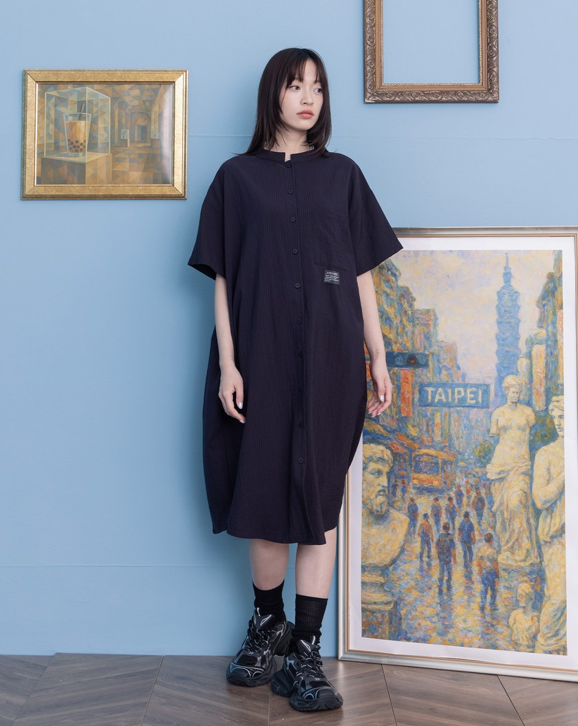 ➤開襟小立領直筒洋裝(兩色)