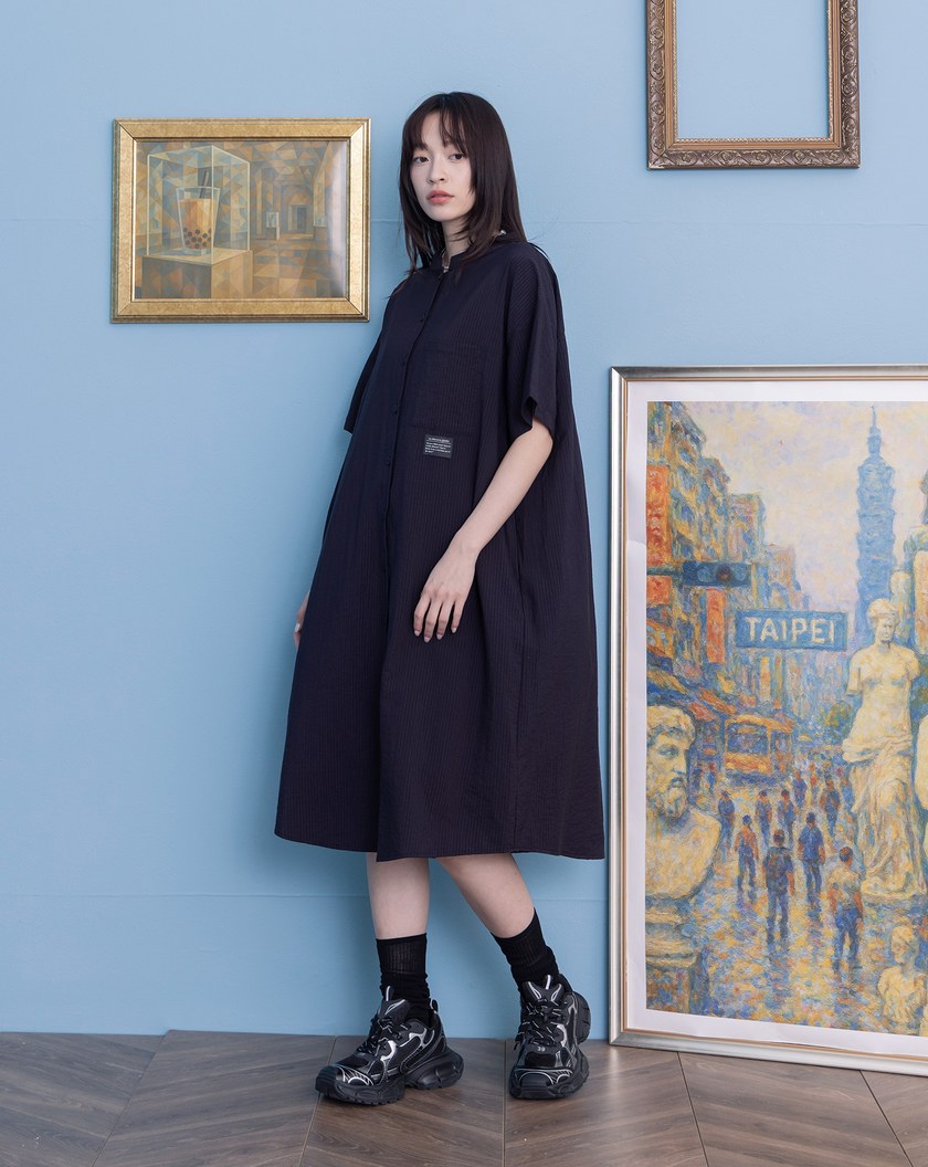➤開襟小立領直筒洋裝(兩色)
