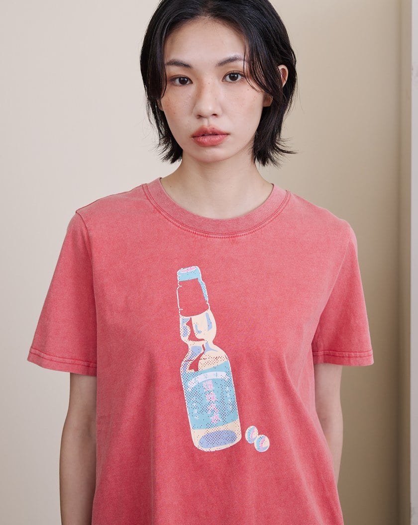 彈珠汽水印花水洗合肩T恤(兩色)