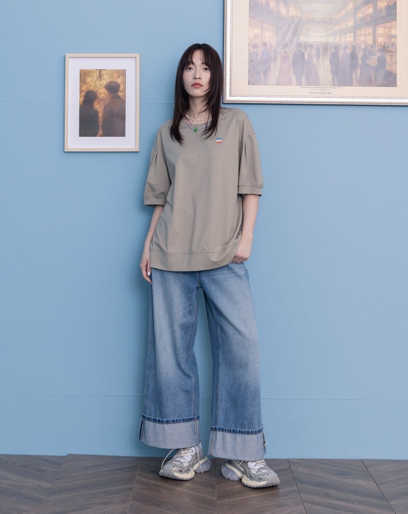 ➤gozo三次方繡花澎袖涼感T恤(三色)