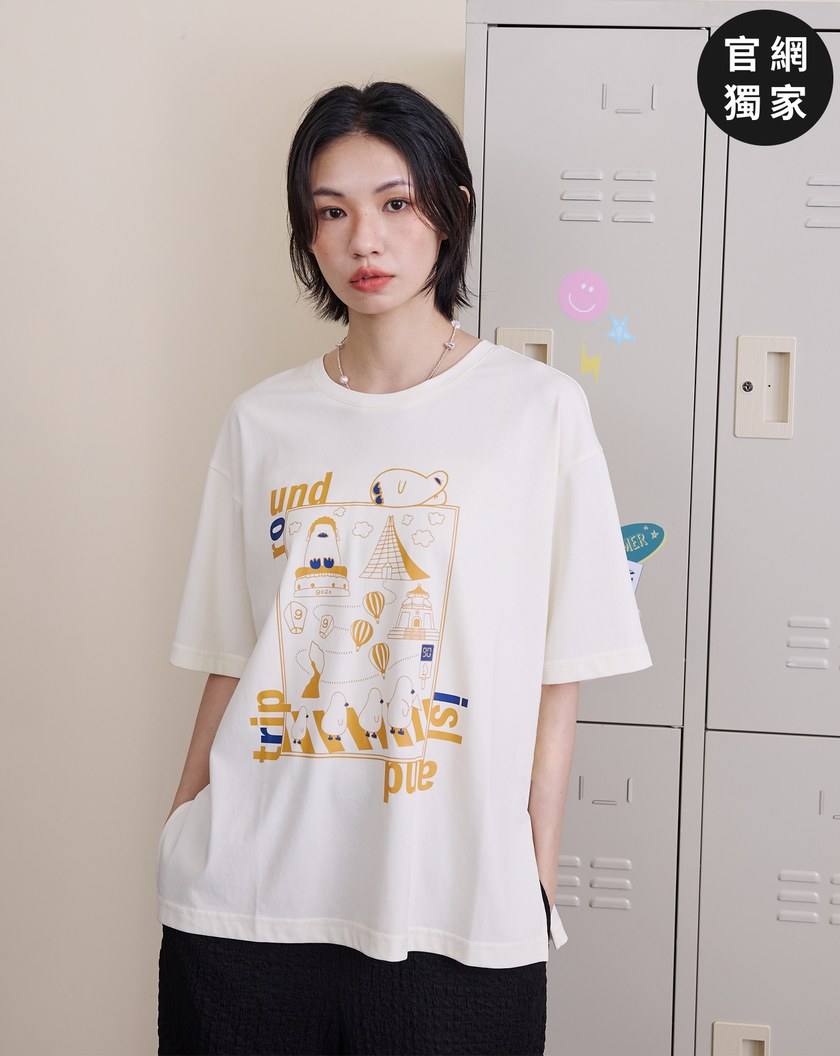 ➤抗皺插畫印花寬鬆涼感T恤(兩色)