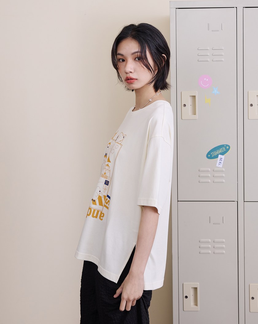 ➤抗皺插畫印花寬鬆涼感T恤(兩色)