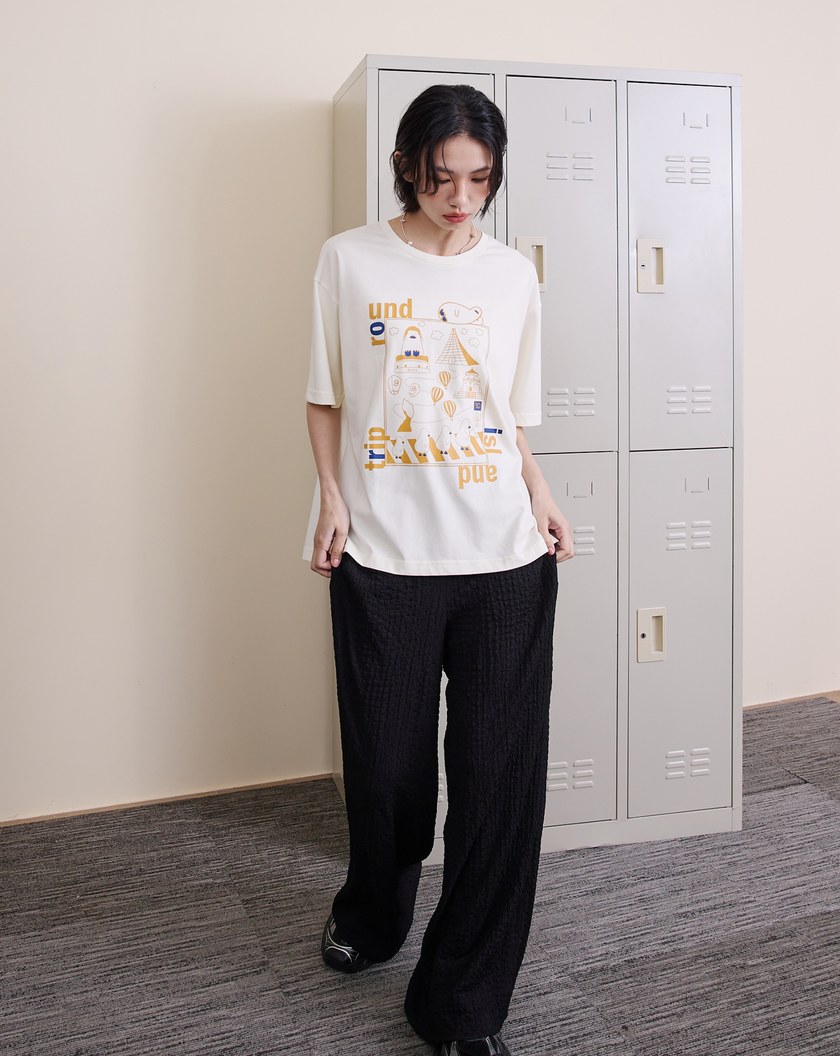 ➤抗皺插畫印花寬鬆涼感T恤(兩色)