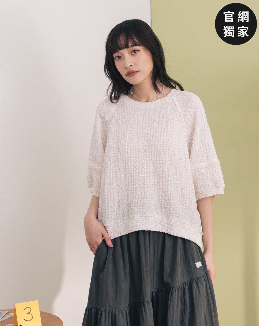 ➤氣球立體剪裁皺皺織紋上衣(兩色)