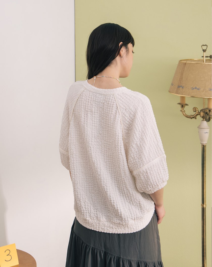 ➤氣球立體剪裁皺皺織紋上衣(兩色)