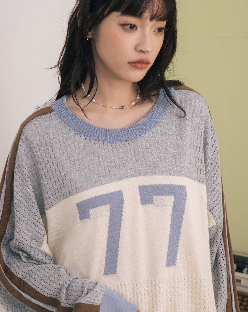 數字撞色拼接針織長袖上衣(兩色)