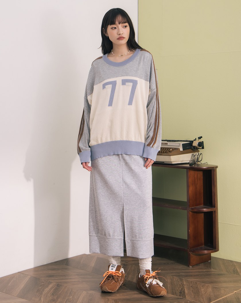 數字撞色拼接針織長袖上衣(兩色)