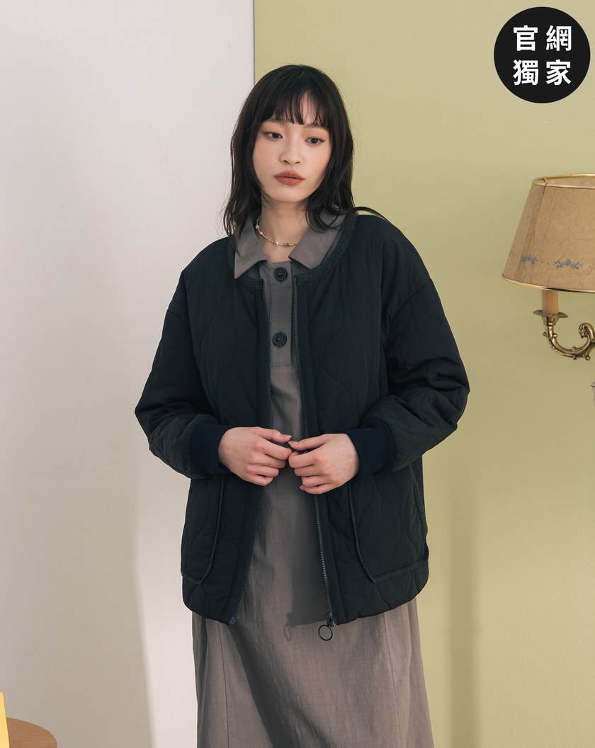 ➤發熱異材質拼接衍縫鋪棉拉鍊外套(兩色)