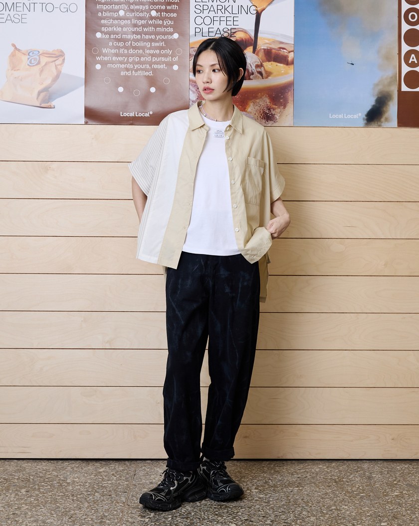 涼感天絲條紋拼接連袖襯衫(兩色)