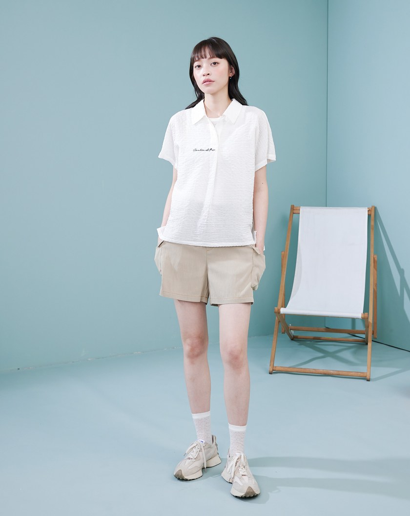 Sea you letter貝殼織紋天絲襯衫(兩色)