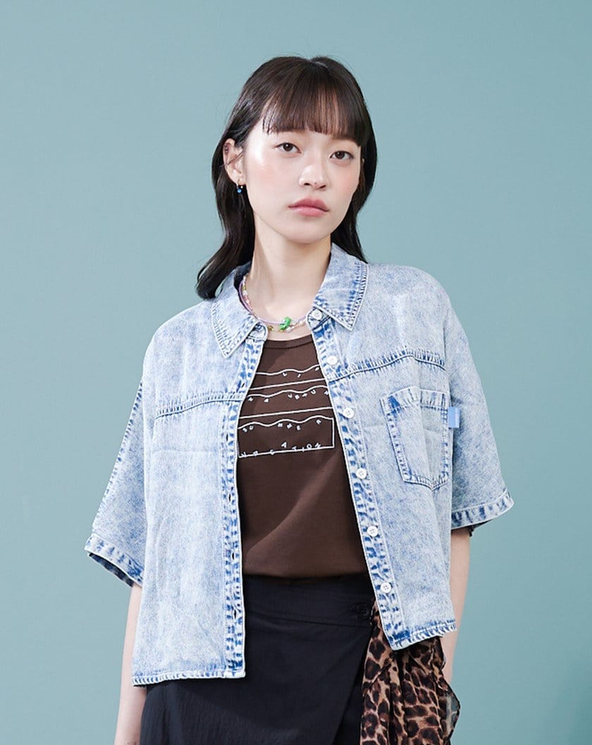 涼感天絲牛仔連袖襯衫