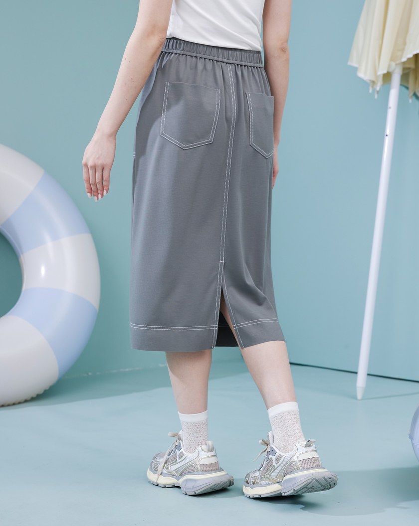 配色壓線彈力鬆緊圓裙(兩色)