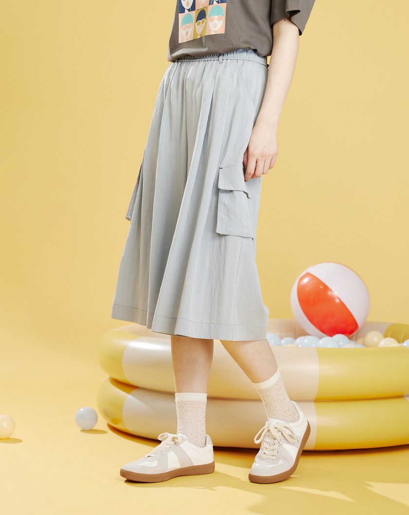 垂墜感造型口袋七分寬褲(兩色)