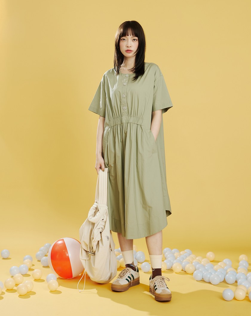 飄逸感鬆緊造型純棉洋裝(兩色)