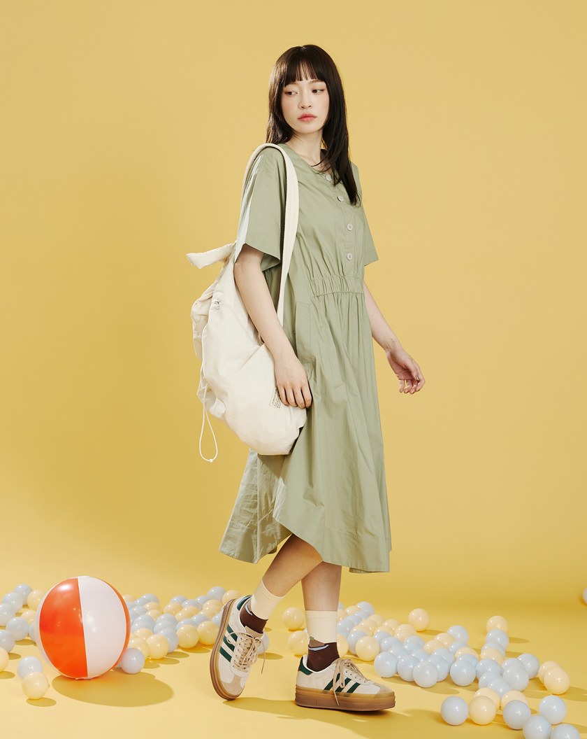 飄逸感鬆緊造型純棉洋裝(兩色)