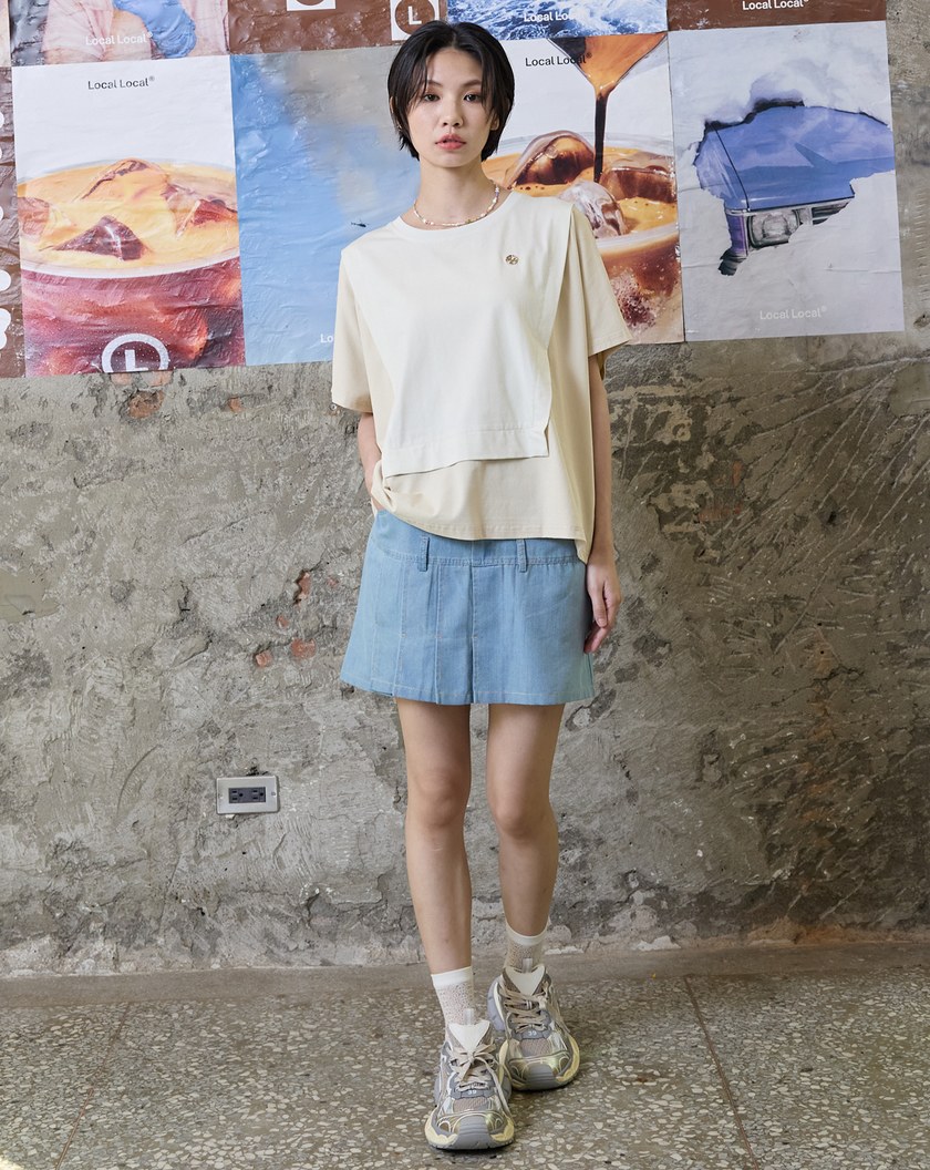 假兩件拼接連袖涼感T恤(兩色)